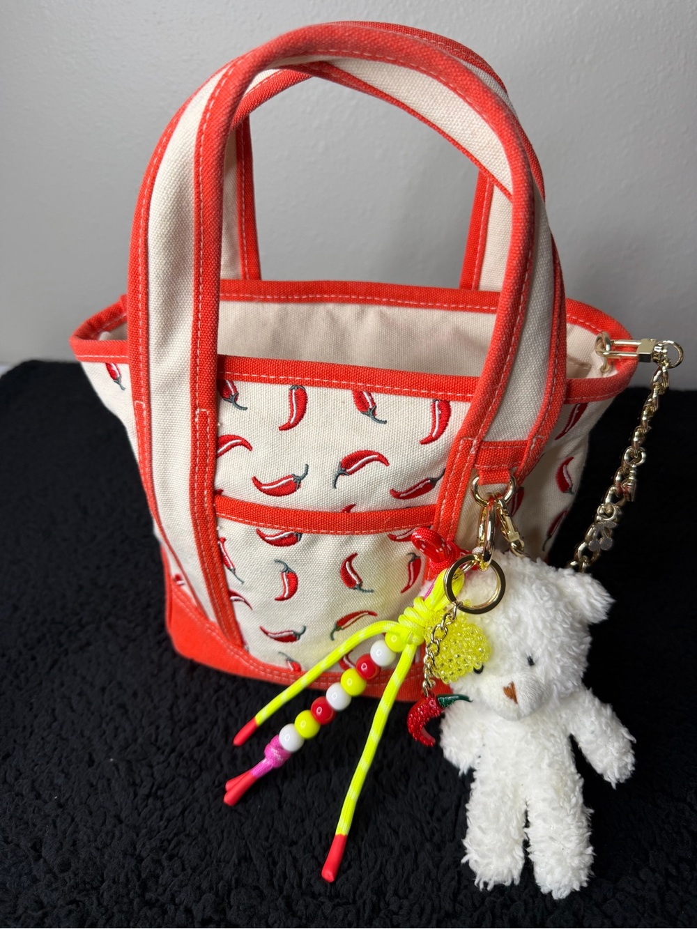 Madden Girl Chili Pepper Embroidered Canvas Crossbody Bag w/ Charms & Pouch